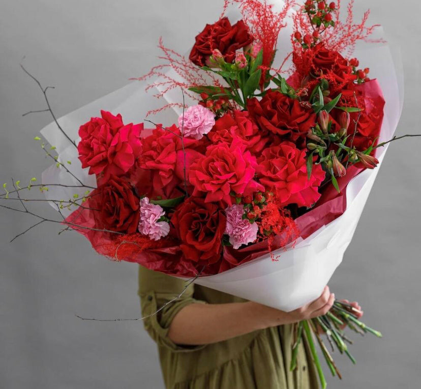 Romantic Valentine’s Day Wrapped Bouquet – Fresh Blooms for Your Loved One - pre order only.